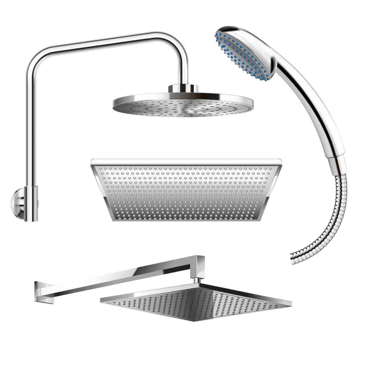 shower heads and shower arms, commonly used in bathrooms