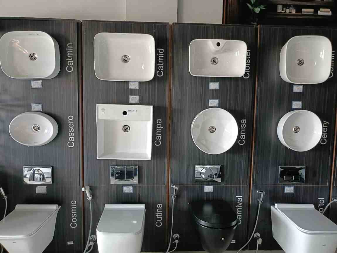 Showcasing various bathroom fixtures, including