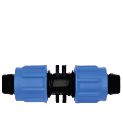 A drip irrigation barbed locking fitting, commonly used for connecting 16mm drip tape or tubing